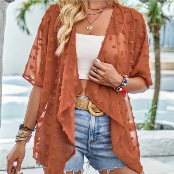 Temu | Tops | Chic Sheer Rust Kimono Cardigan | Poshmark